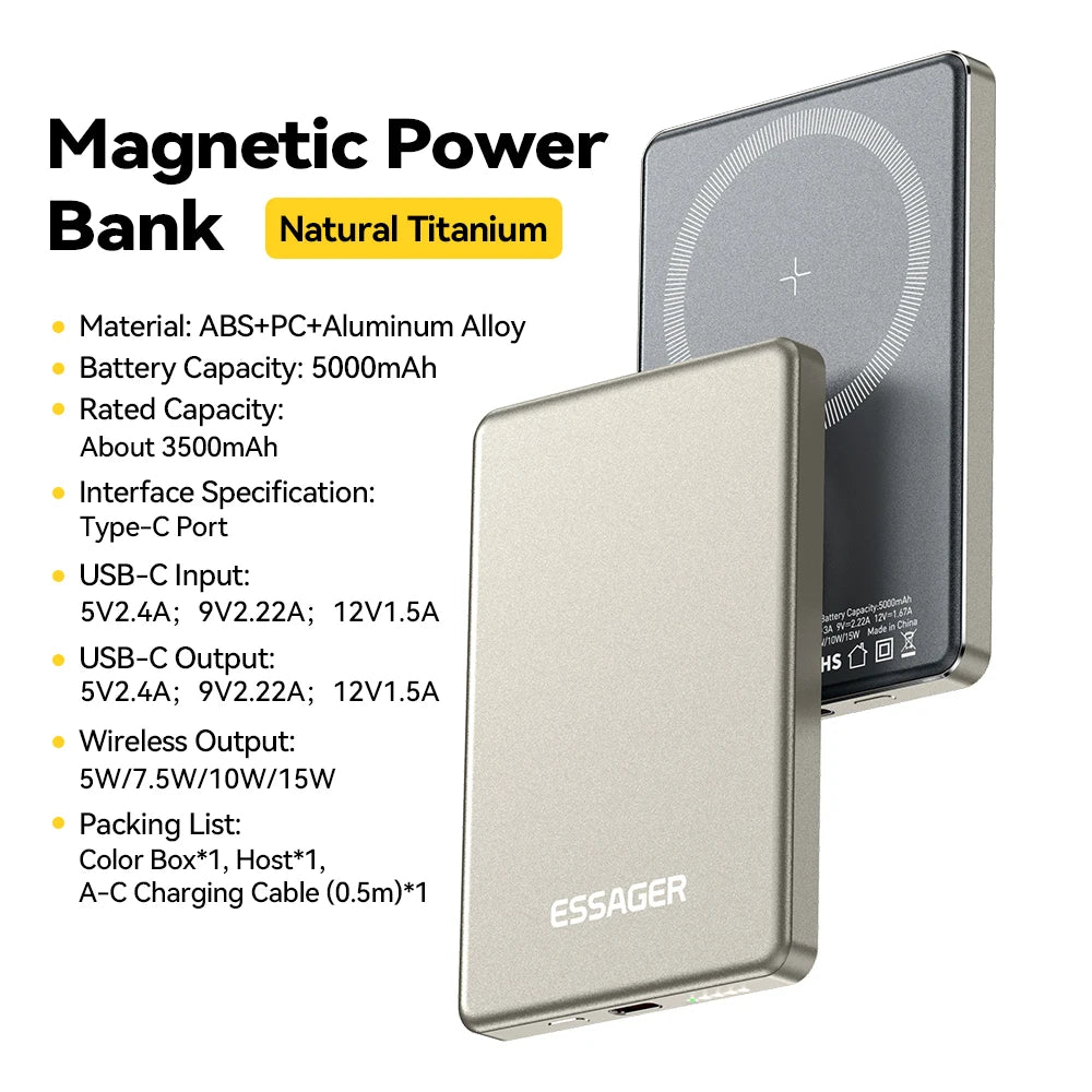 Batterie Externe Magnétique Sans Fil 20W 5000mAh - Compatible MagSafe