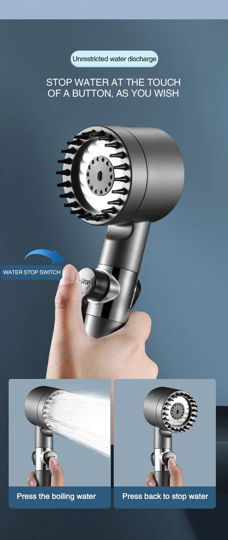 Pommeau de Douche Haute Pression 3 Modes + Filtre Massage