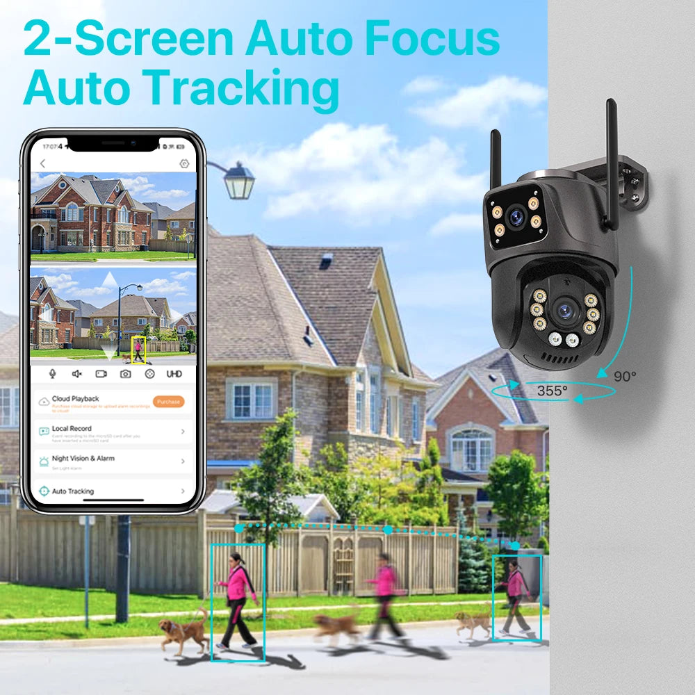 Caméra de Surveillance WiFi 4K 8MP Extérieure - Double Objectif PTZ 360°