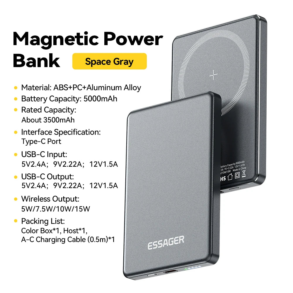 Batterie Externe Magnétique Sans Fil 20W 5000mAh - Compatible MagSafe