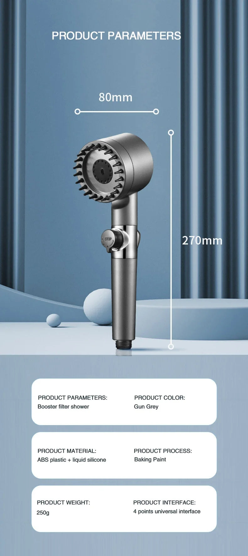 Pommeau de Douche Haute Pression 3 Modes + Filtre Massage