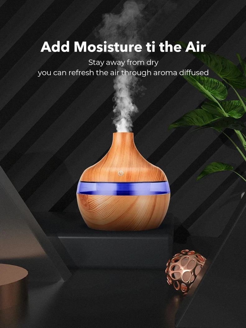 Diffuseur d'Huiles Essentielles Ultrasonique Bois - Humidificateur