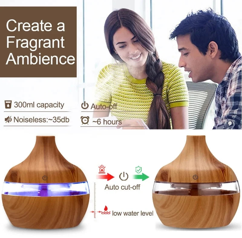 Diffuseur d'Huiles Essentielles Ultrasonique Bois - Humidificateur