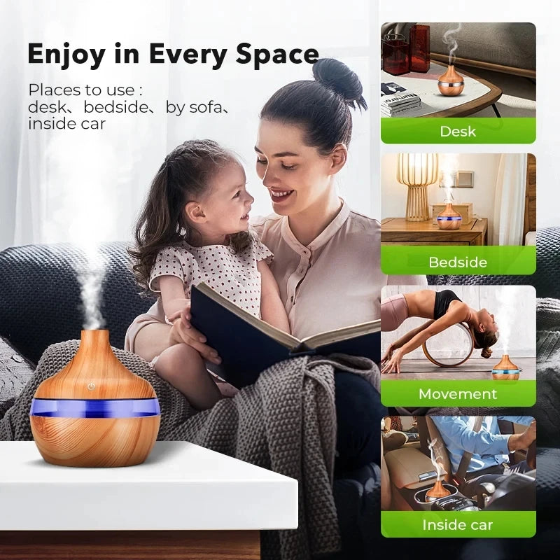 Diffuseur d'Huiles Essentielles Ultrasonique Bois - Humidificateur