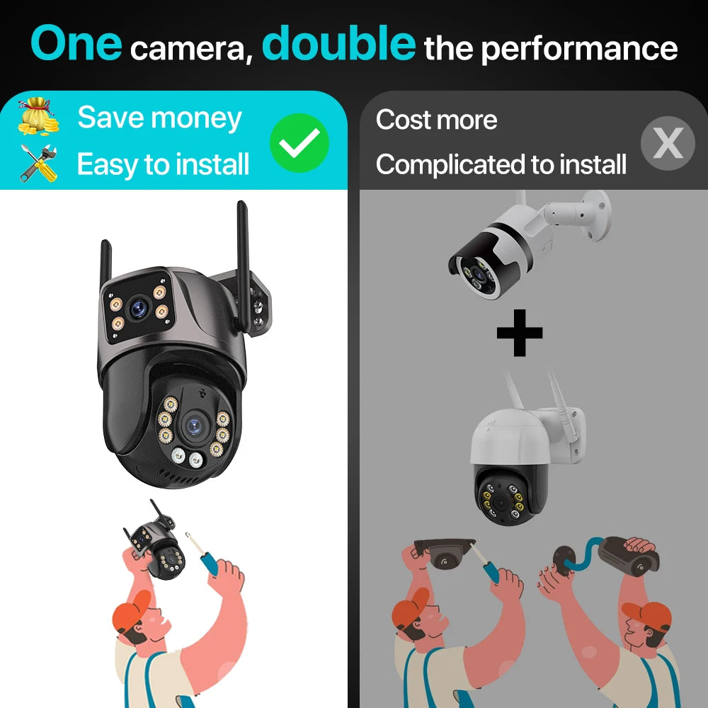 Caméra de Surveillance WiFi 4K 8MP Extérieure - Double Objectif PTZ 360°