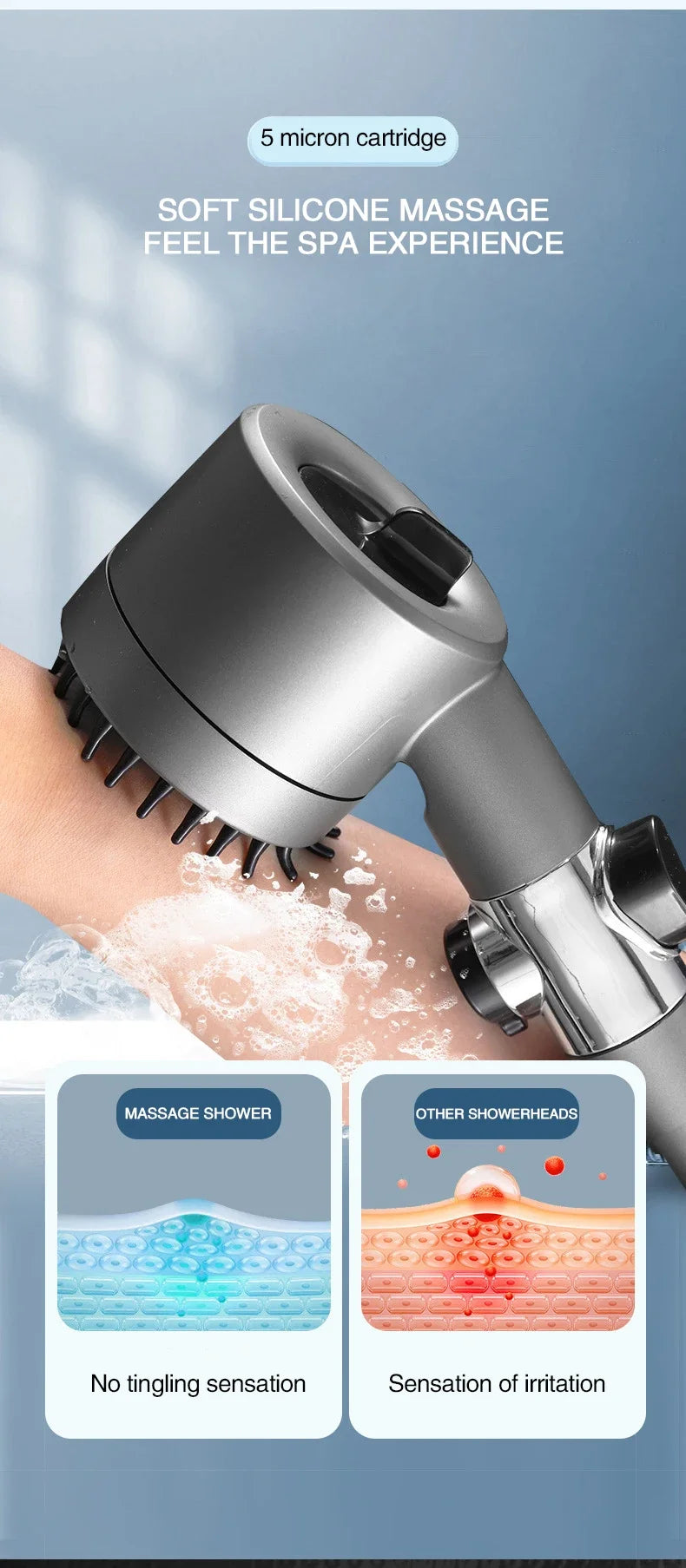 Pommeau de Douche Haute Pression 3 Modes + Filtre Massage