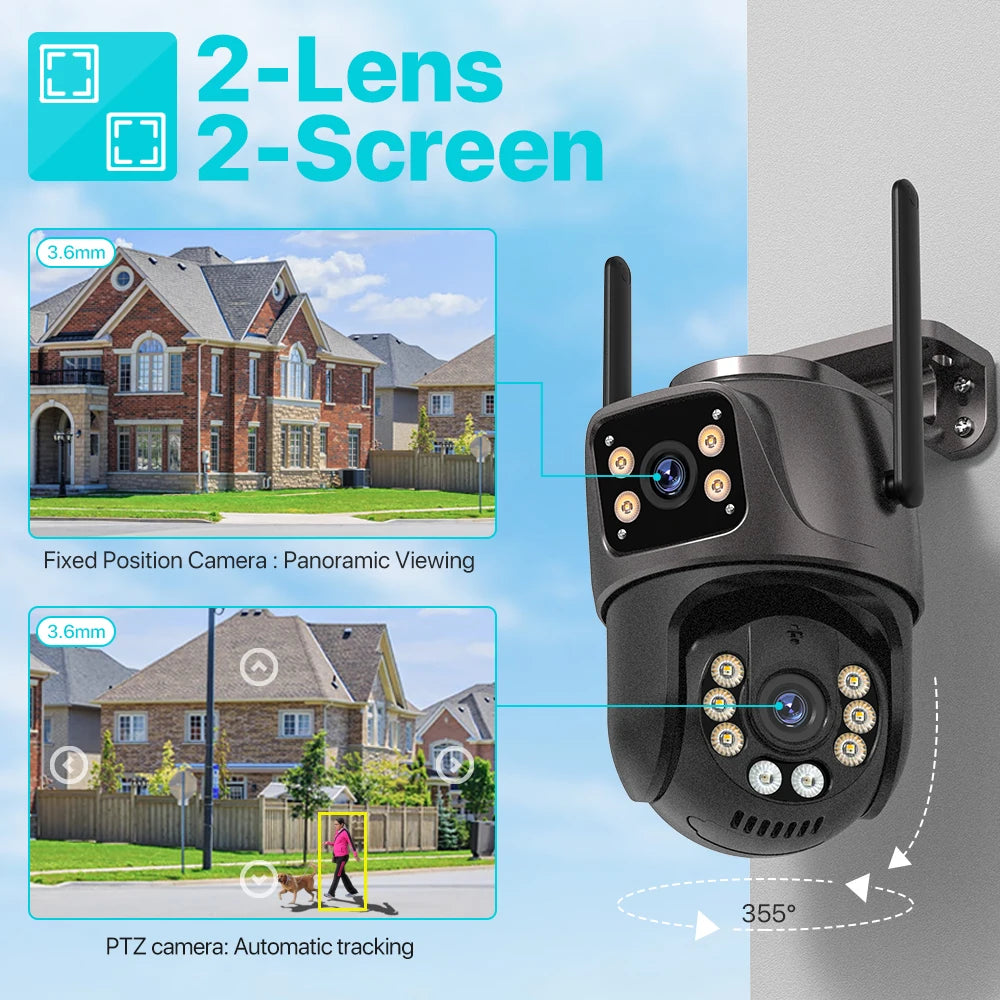 Caméra de Surveillance WiFi 4K 8MP Extérieure - Double Objectif PTZ 360°