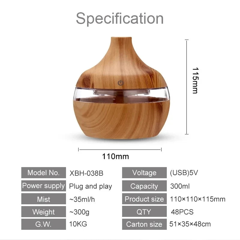 Diffuseur d'Huiles Essentielles Ultrasonique Bois - Humidificateur