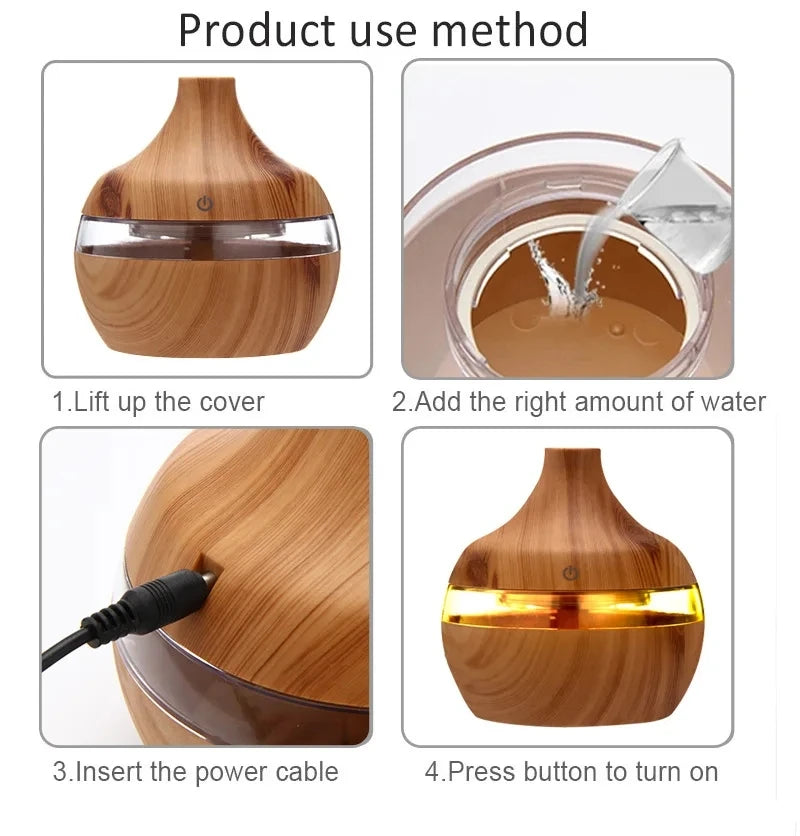 Diffuseur d'Huiles Essentielles Ultrasonique Bois - Humidificateur