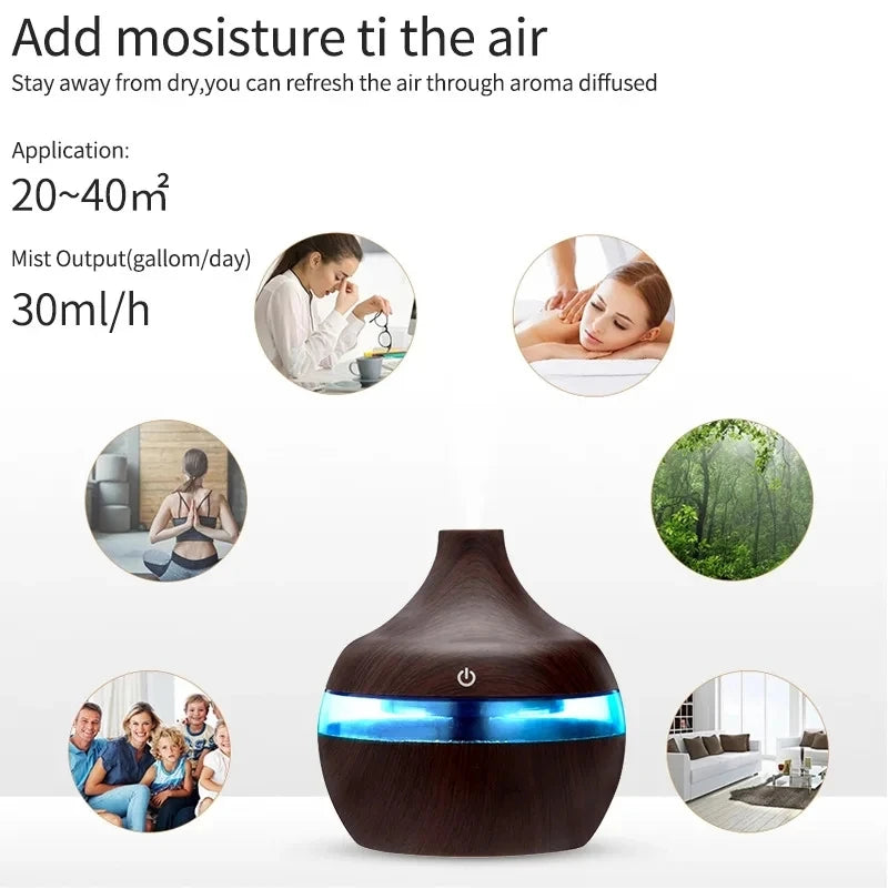Diffuseur d'Huiles Essentielles Ultrasonique Bois - Humidificateur
