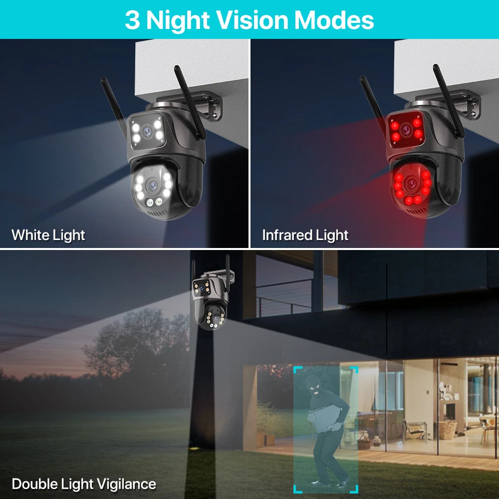 Caméra de Surveillance WiFi 4K 8MP Extérieure - Double Objectif PTZ 360°
