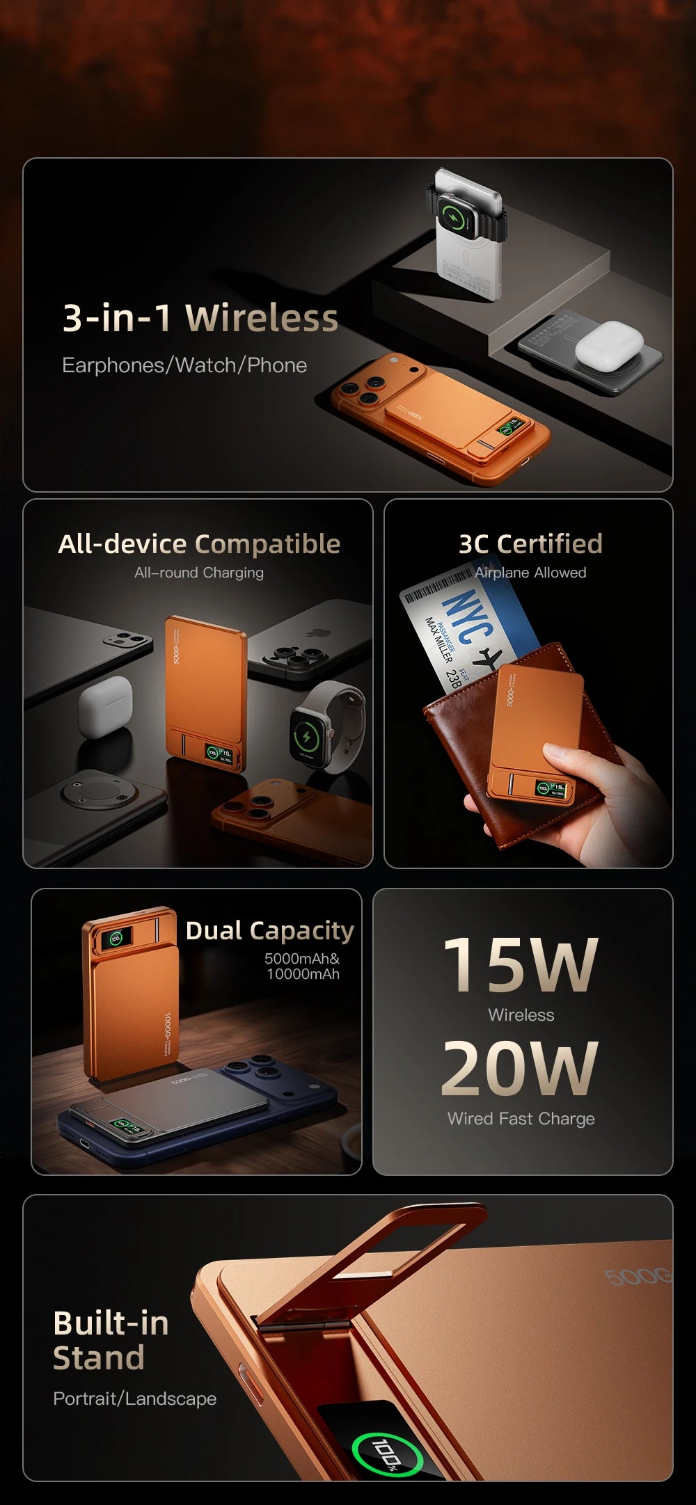 Batterie Externe Magnétique Sans Fil 20W 10000mAh - Charge Rapide