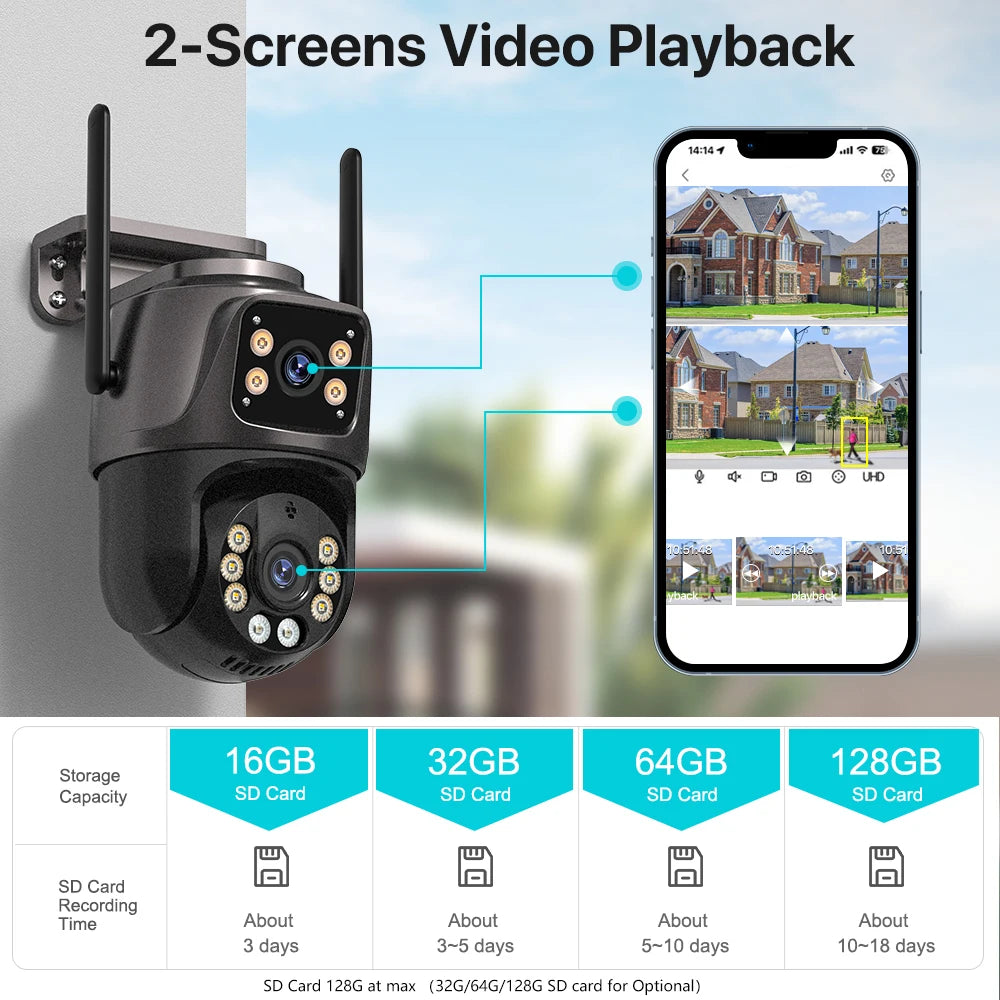 Caméra de Surveillance WiFi 4K 8MP Extérieure - Double Objectif PTZ 360°